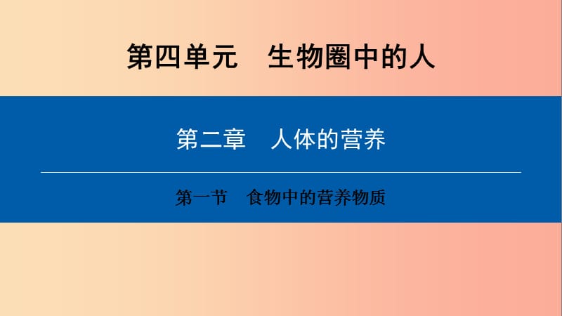 2019年七年级生物下册 第四单元 第二章 第一节 食物中的营养物质课件 新人教版.ppt_第1页