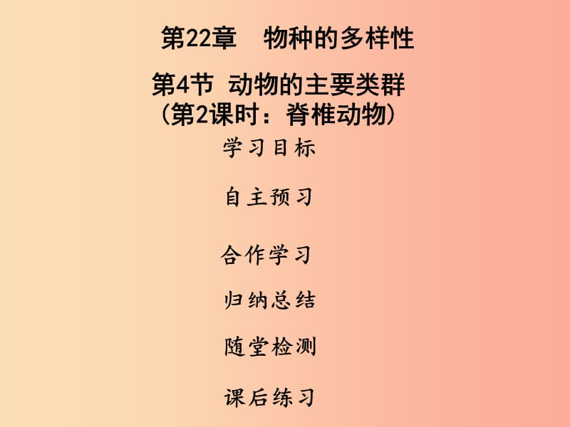 2019年八年級生物下冊 第七單元 第22章 第4節(jié) 動物的主要類群（第2課時 脊椎動物）課件（新版）北師大版.ppt_第1頁