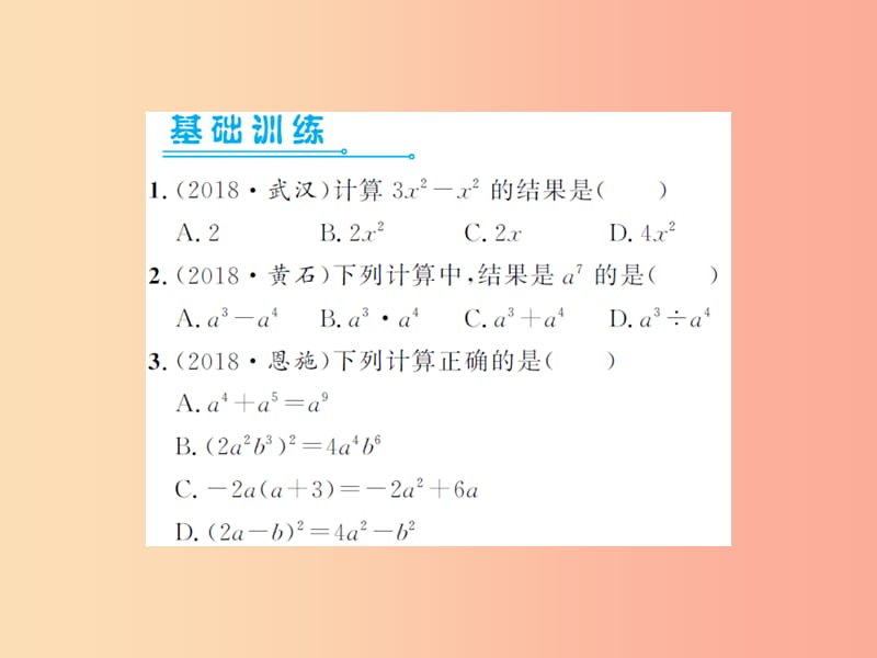 2019届中考数学总复习 第一章 数与式 第二节 整式与因式分解课件.ppt_第2页