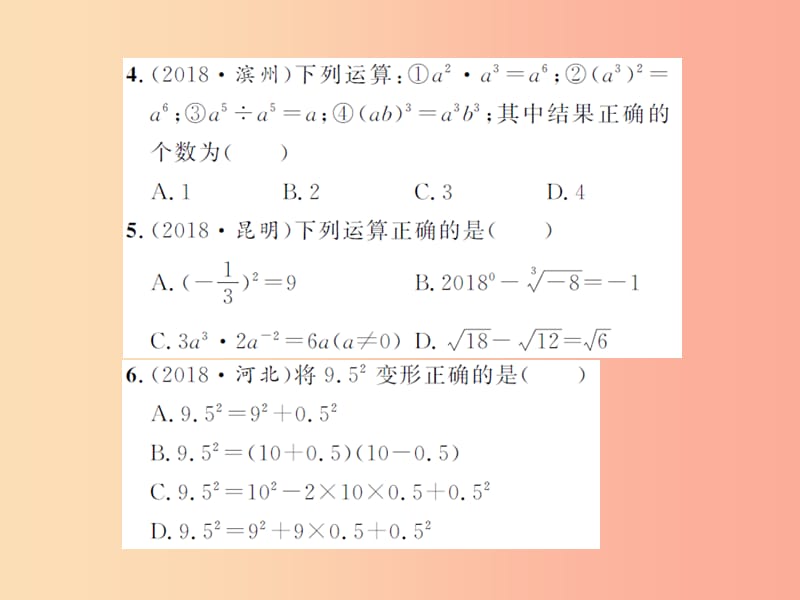 2019届中考数学总复习 第一章 数与式 第二节 整式与因式分解课件.ppt_第3页