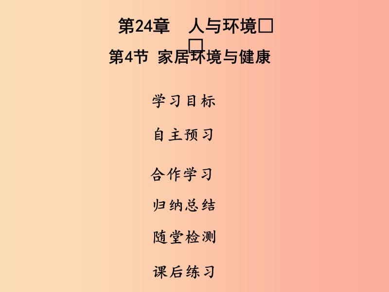 2019年八年級生物下冊 第八單元 第24章 第4節(jié) 家居環(huán)境與健康課件（新版）北師大版.ppt_第1頁