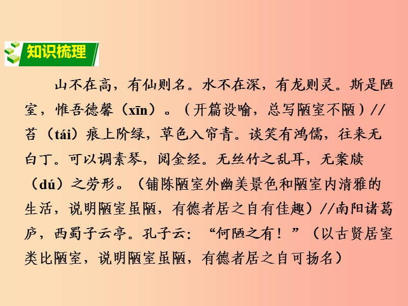 2019中考语文锁分二轮复习 文言文阅读《陋室铭》课件 北师大版.ppt_第2页