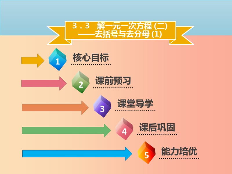 2019年七年级数学上册 第三章 一元一次方程 3.3 解一元一次方程（二）—去括号与去分母（1）课件 新人教版.ppt_第1页