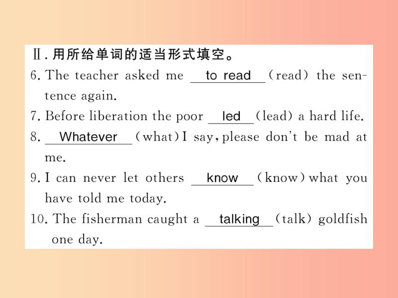 九年级英语上册 Unit 6 Movies and Theater Lesson 33 The Fisherman and the Goldfish(Ⅰ)习题 冀教版.ppt_第3页