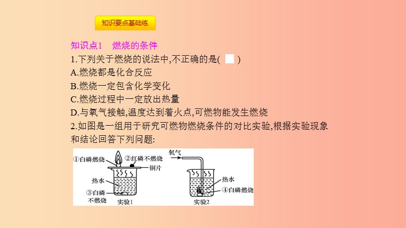 九年级化学上册第七单元燃料及其利用课题1燃烧和灭火第1课时燃烧的条件灭火的原理和方法课件 新人教版.ppt_第3页