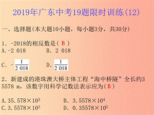 廣東省2019年中考數(shù)學總復習 19題限時訓練（12）課件.ppt