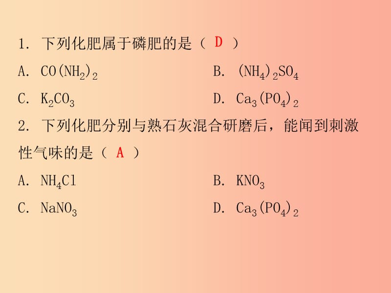 2019秋九年级化学下册 期末复习精炼 第十一单元 盐 化肥 专题四 化学肥料课件 新人教版.ppt_第2页