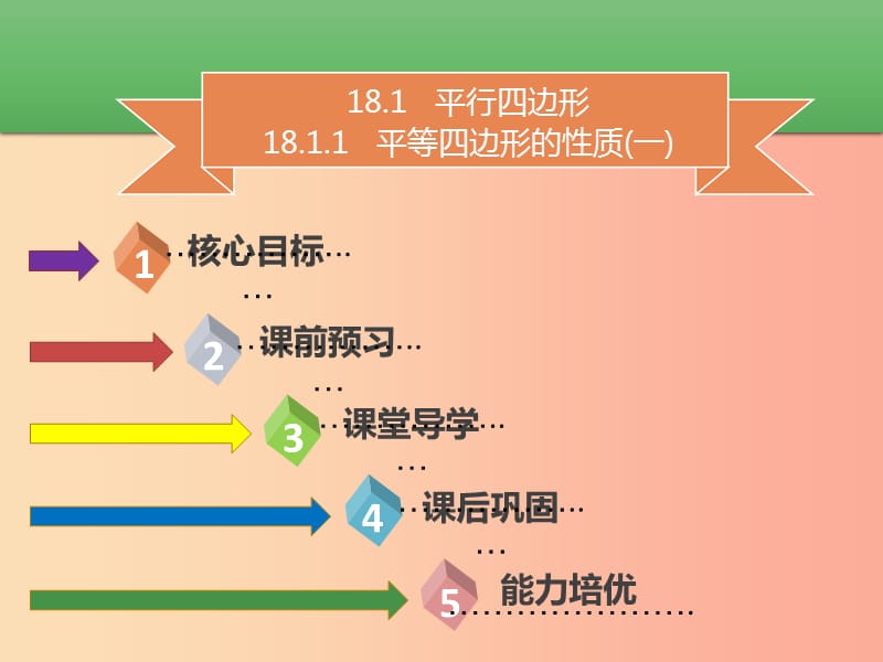 八年級(jí)數(shù)學(xué)下冊(cè) 第十八章 四邊形 18.1.1 平行四邊形的性質(zhì)（一）課件 新人教版.ppt_第1頁(yè)