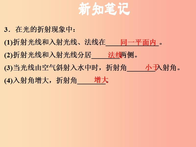 （安徽专版）2019年八年级物理上册 3.4 探究光的折射规律习题课件（新版）粤教沪版.ppt_第3页