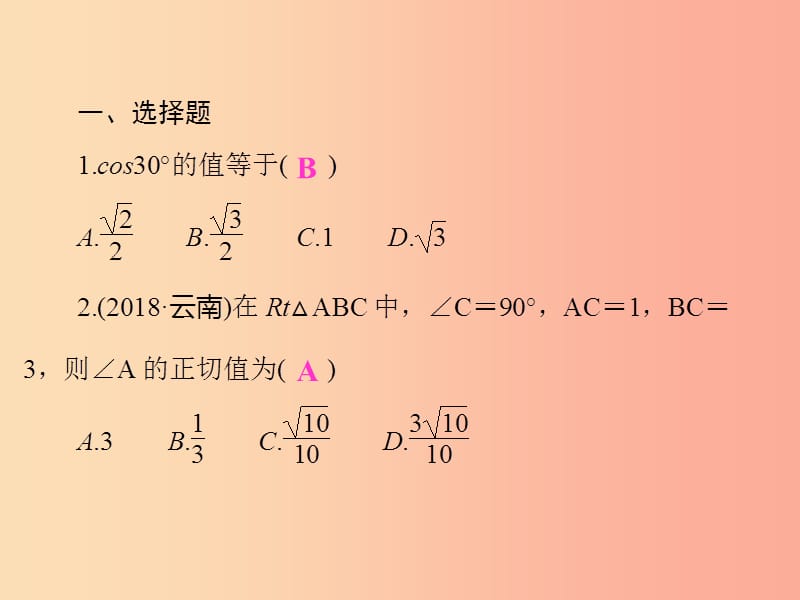 （通用版）2019年中考数学总复习 第七章 图形的变化 第30讲 锐角三角函数与解直角三角形（练本）课件.ppt_第2页