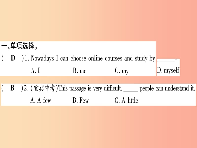 广西2019秋九年级英语下册 Module 2 Education Unit 1 They don’t sit in rows习题课件 外研版.ppt_第2页