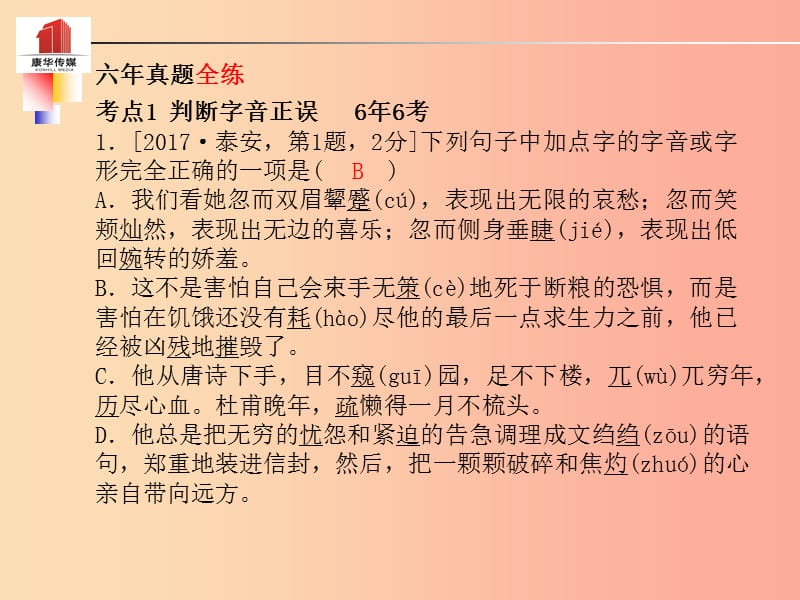 （泰安专版）2019年中考语文 第二部分 专题复习 高分保障 专题一 字音字形课件.ppt_第2页