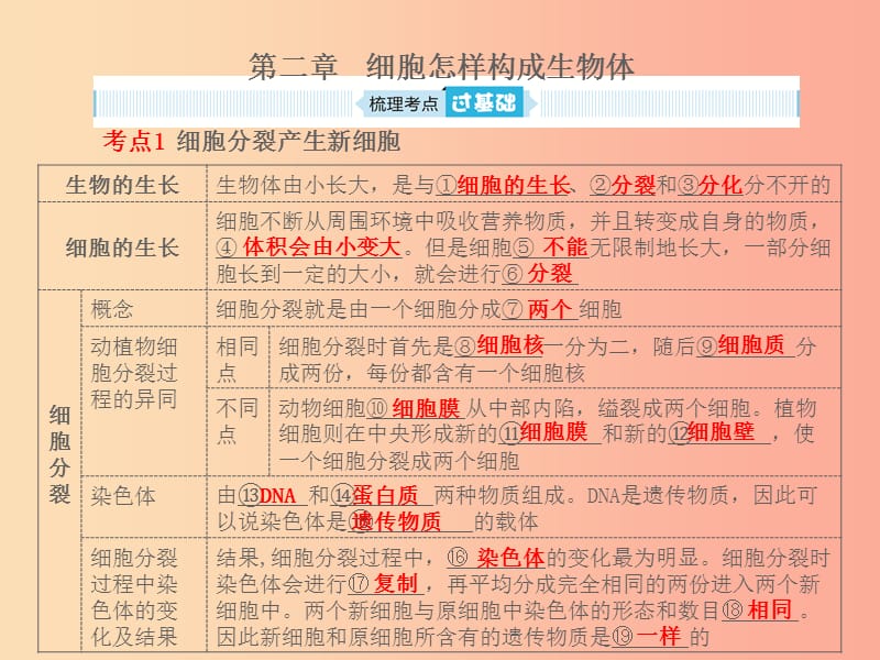 山东省青岛市2019年中考生物总复习 第二单元 生物体的结构层次 第二章 细胞怎样构成生物体课件.ppt_第1页