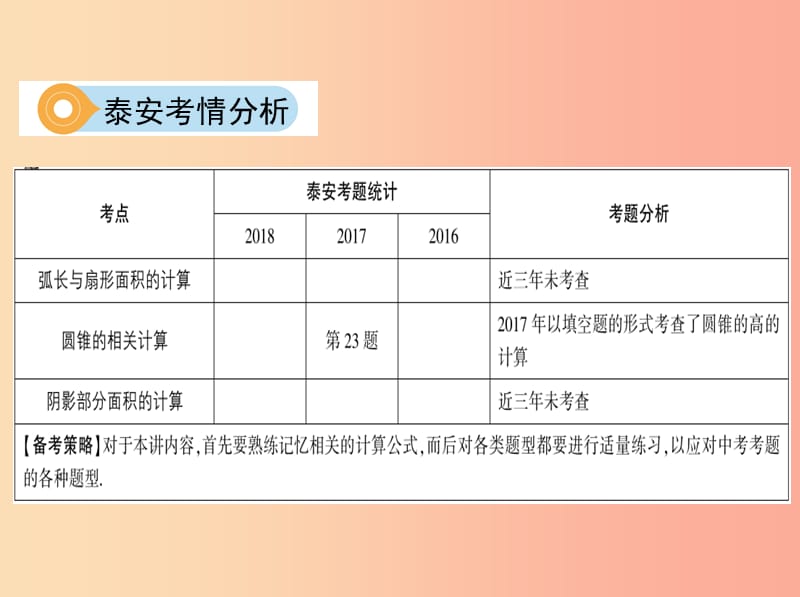 （泰安专版）2019版中考数学 第一部分 基础知识过关 第六章 圆 第23讲 与圆有关的计算课件.ppt_第3页