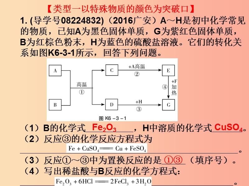 广东省2019年中考化学复习 第六部分 专题突破 专题三 推断题（作业本）课件.ppt_第2页