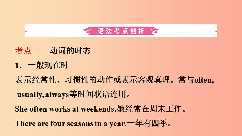 山东省2019年中考英语总复习 语法专项复习 语法十一 动词的时态及语态课件.ppt_第2页