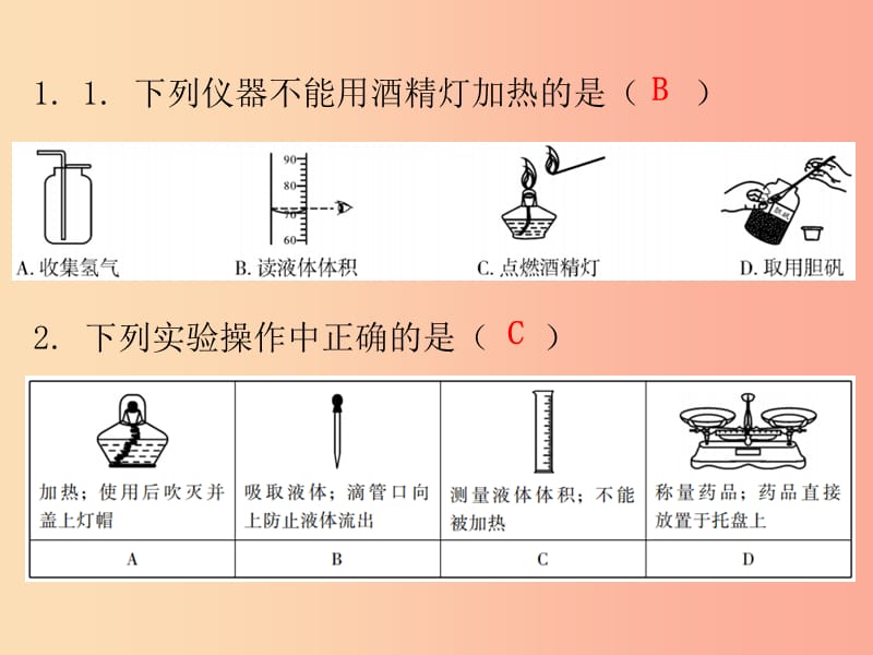 2019秋九年级化学上册 期末复习精炼 第一单元 走进化学世界 专题四 走进化学实验室课件 新人教版.ppt_第2页