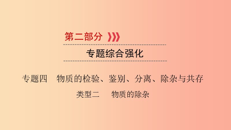 中考化学总复习 第二部分 专题综合强化 专题四 物质的检验、鉴别、分离、除杂与共存 类型2 物质的除杂课件.ppt_第1页