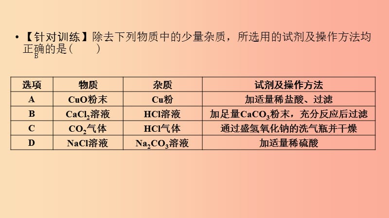 中考化学总复习 第二部分 专题综合强化 专题四 物质的检验、鉴别、分离、除杂与共存 类型2 物质的除杂课件.ppt_第3页