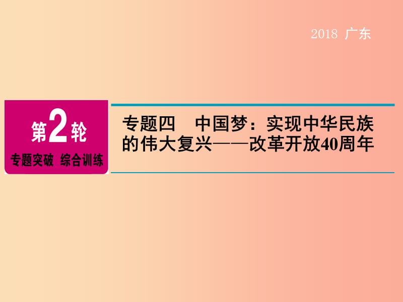 中考历史总复习 第2轮 专题突破 综合训练 专题四 中国梦：实现中华民族的伟大复兴—改革开放40周年.ppt_第1页