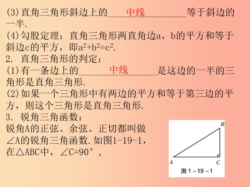 广东省2019年中考数学复习 第一部分 知识梳理 第四章 三角形 第19讲 直角三角形与锐角三角形课件.ppt_第2页