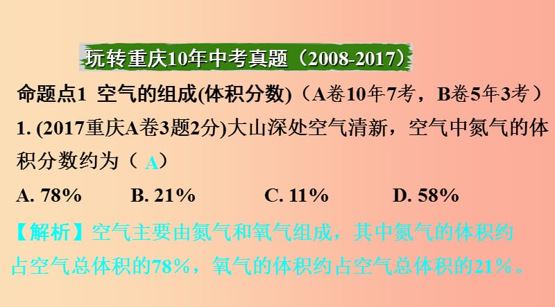 重庆市2019年中考化学总复习 第一轮 基础知识研究 第一单元 常见的物质 第1讲 空气 氧气课件.ppt_第2页