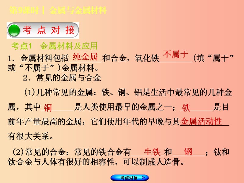 福建省2019年中考化学复习主题三身边的化学物质第9课时金属和金属材料课件.ppt_第2页