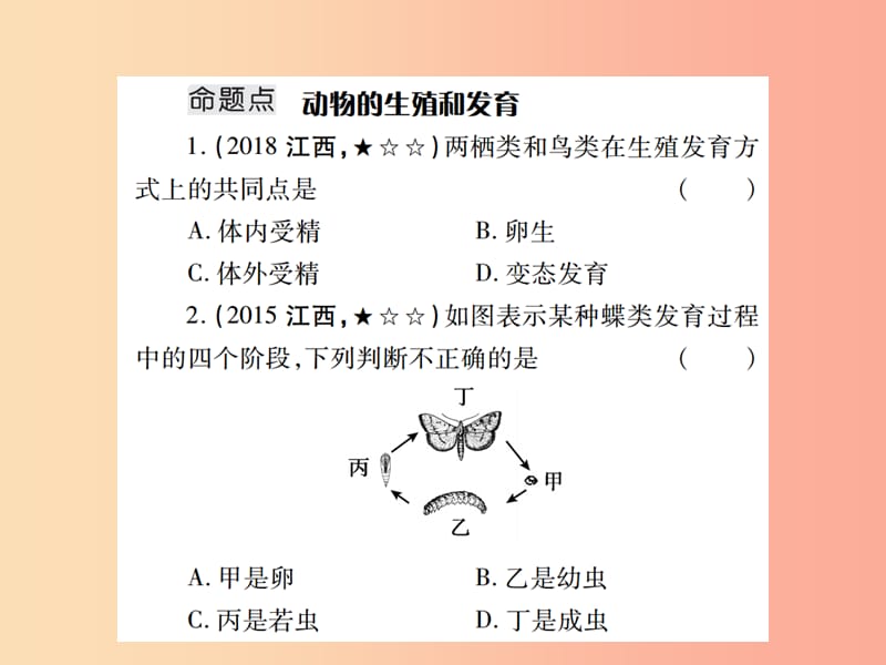 （江西专版）2019年中考生物总复习 七 生物的生殖、发育与遗传（动物的生殖和发育）教材整理课件.ppt_第2页