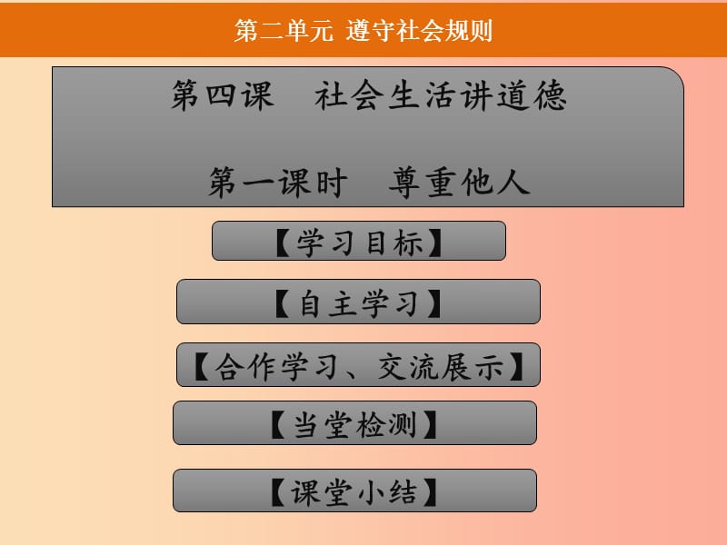 八年级道德与法治上册 第二单元 遵守社会规则 第四课 社会生活讲道德 第1框 尊重他人课件2 新人教版.ppt_第1页