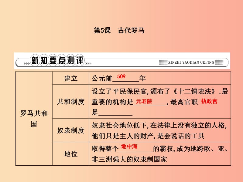 2019年秋九年级历史上册 第二单元 古代希腊罗马 第5课 古代罗马作业课件 川教版.ppt_第1页