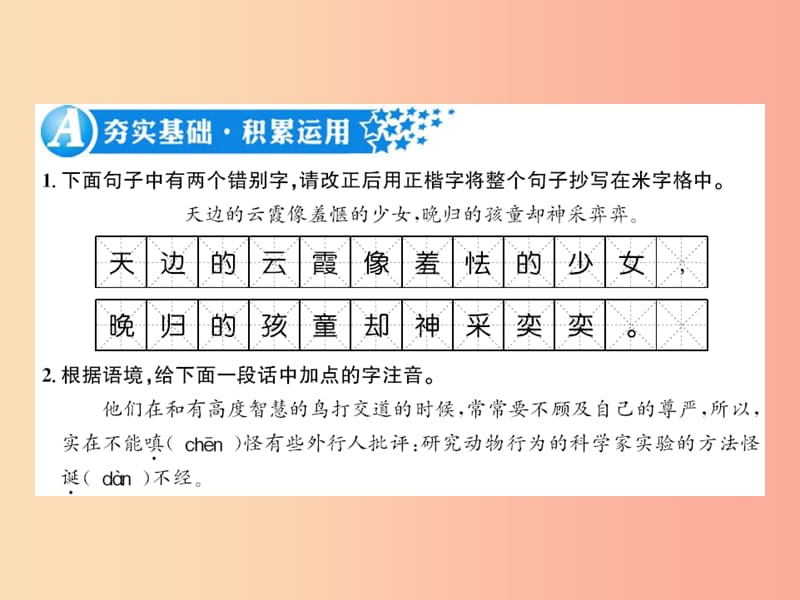 襄阳专版2019年七年级语文上册第五单元17动物笑谈习题课件新人教版.ppt_第1页