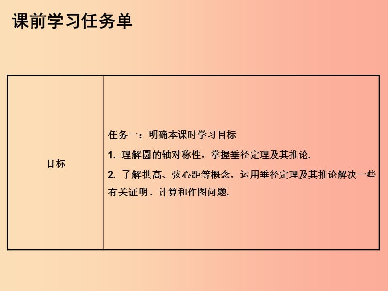 2019年秋九年级数学上册 第二十四章 圆 第38课时 圆的有关性质（2）—垂直于弦的直径（小册子）课件 新人教版.ppt_第2页