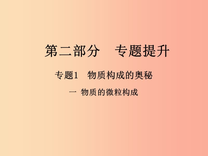 （江西专版）2019年中考化学总复习 第二部分 专题提升 专题1 物质构成的奥秘 一 物质构成的奥秘课件.ppt_第1页