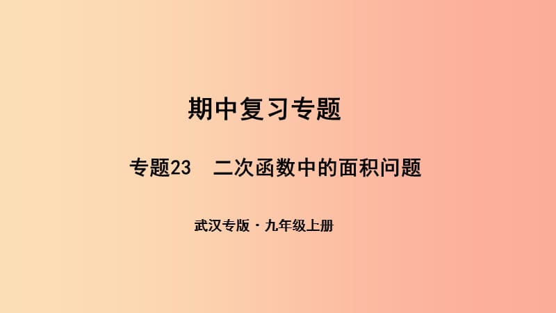 （武漢專版）2019年秋九年級數(shù)學上冊 期中復習專題 專題23 二次函數(shù)中的面積問題課件 新人教版.ppt_第1頁