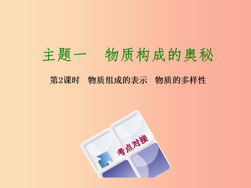 福建省2019年中考化学复习 主题一 物质构成的奥秘 第2课时 物质组成的表示 物质的多样性课件.ppt_第1页