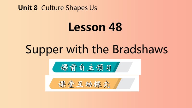 九年级英语下册 Unit 8 Culture Shapes Us Lesson 48 Supper with the Bradshaws课件 冀教版.ppt_第2页
