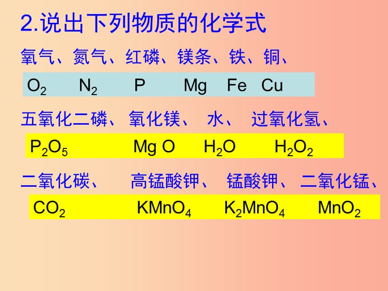 九年级化学上册 第3章 维持生命之气—氧气 3.4 物质构成的表示式课件2 粤教版.ppt_第3页