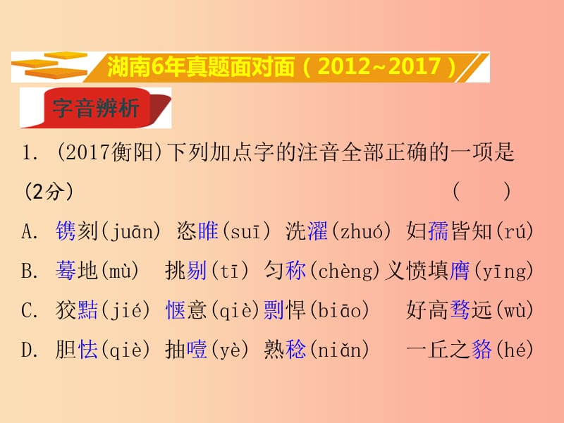 湖南省2019中考语文面对面 专题一 字音字形复习课件.ppt_第2页