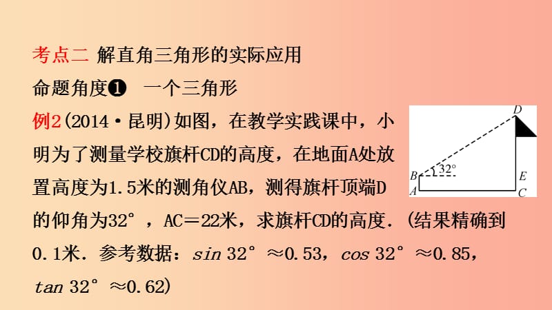 云南省2019年中考数学总复习 第七章 图形的变化 第五节 解直角三角形的实际应用课件.ppt_第3页