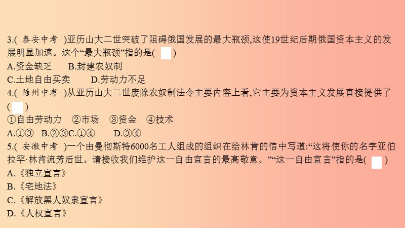 2019春九年级历史下册第一单元殖民地人民的反抗与资本主义制度的扩展直击中考课件新人教版.ppt_第3页