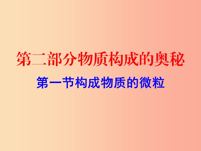 广东省2019年中考化学复习 第二部分 物质构成的奥秘 第一节 构成物质的微粒（作业本）课件.ppt_第1页