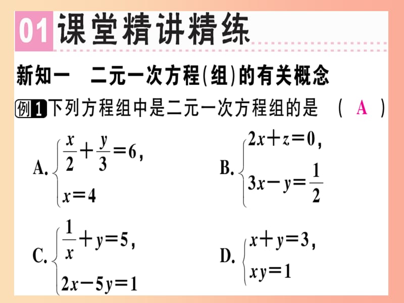 八年级数学上册 第五章《二元一次方程组》5.1 认识二元一次方程组习题讲评课件 北师大版.ppt_第2页