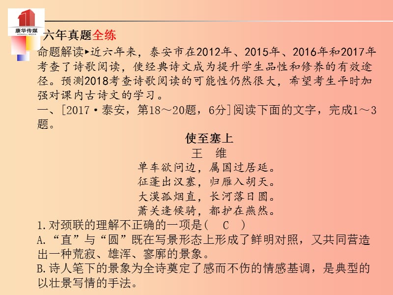 （泰安专版）2019年中考语文 第二部分 专题复习 高分保障 专题十三 古诗词鉴赏课件.ppt_第2页