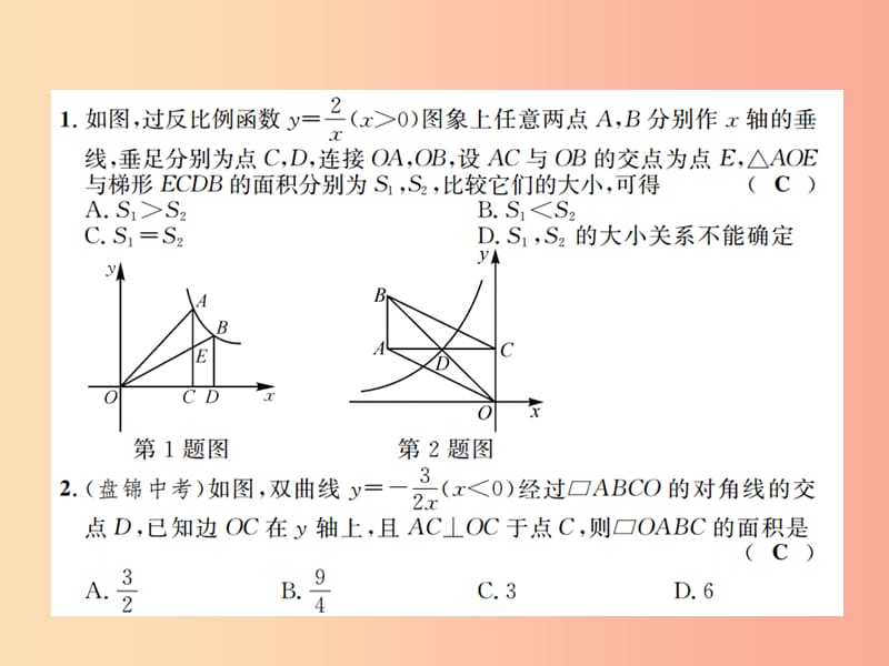 2019年秋九年级数学下册第二十六章反比例函数小专题14反比例函数中k的几何意义课件 新人教版.ppt_第2页