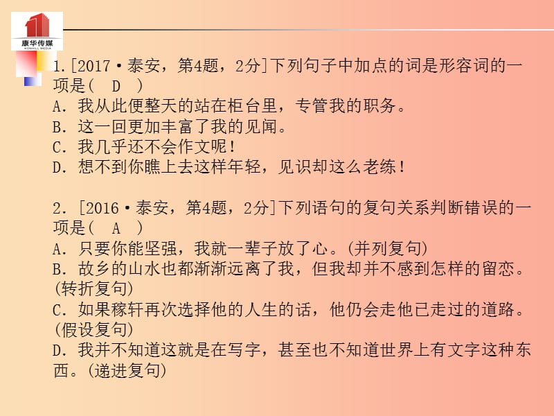 （泰安专版）2019年中考语文 第二部分 专题复习 高分保障 专题四 语法知识课件.ppt_第3页