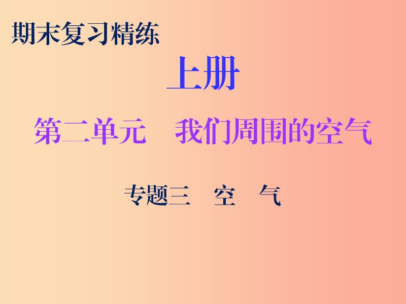 2019秋九年級化學上冊 期末復習精煉 第二單元 我們周圍的空氣 專題三 空氣課件 新人教版.ppt_第1頁