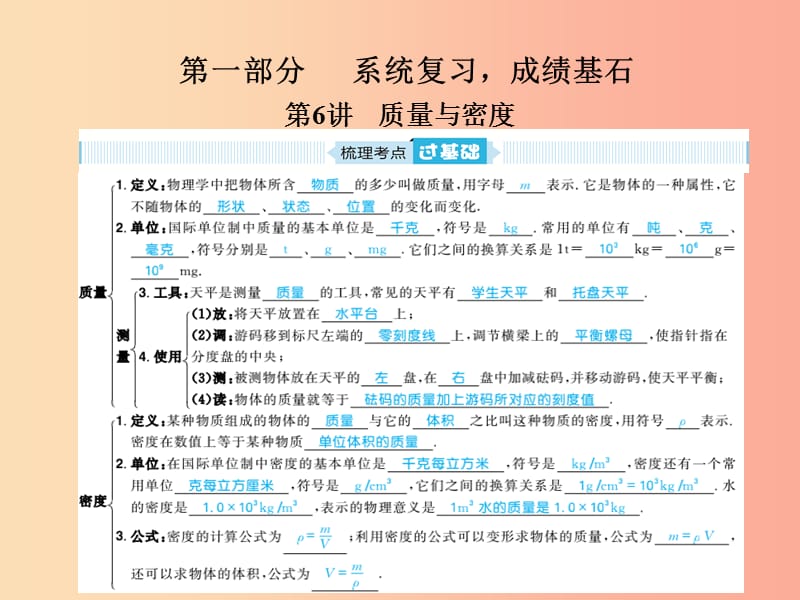 山东省青岛市2019年中考物理总复习 八上 第6讲 质量与密度课件.ppt_第1页