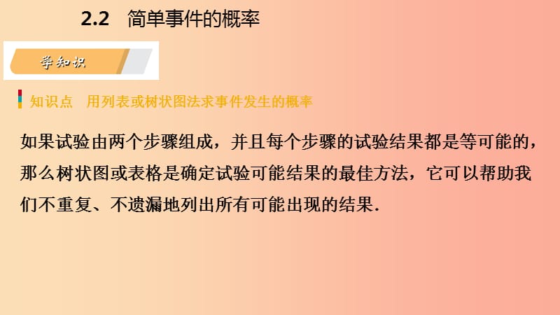 2019年秋九年级数学上册 2.2 简单事件的概率 第2课时 用列表法或树状图法求概率导学课件（新版）浙教版.ppt_第3页