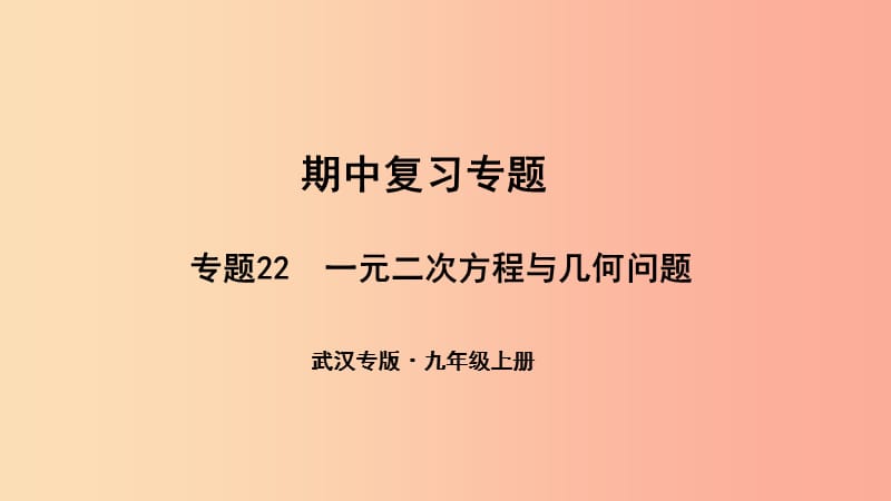 武汉专版2019年秋九年级数学上册期中复习专题专题22一元二次方程与几何问题课件 新人教版.ppt_第1页