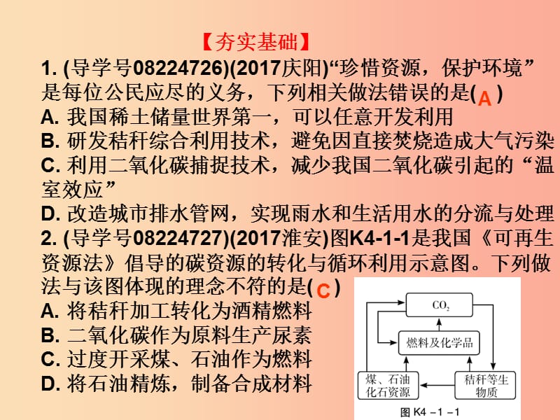 广东省2019年中考化学复习 第四部分 化学与社会发展 第一节 化学与能源和资源的利用（作业本）课件.ppt_第2页